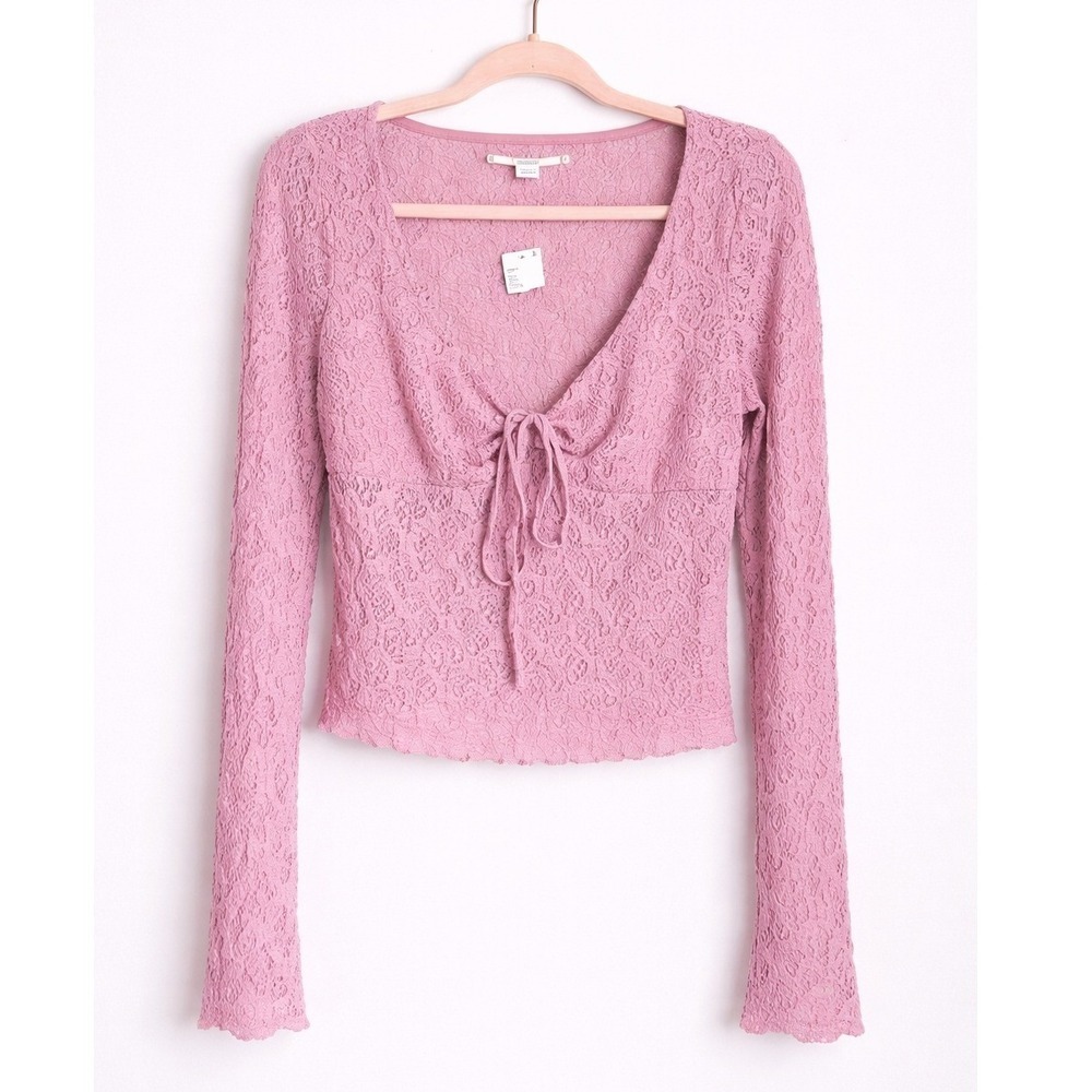 Urban Outfitters NEW Mauve Pink Quinn Lace Coquette Babydoll Y2K Top SZ Large - Picture 2 of 11